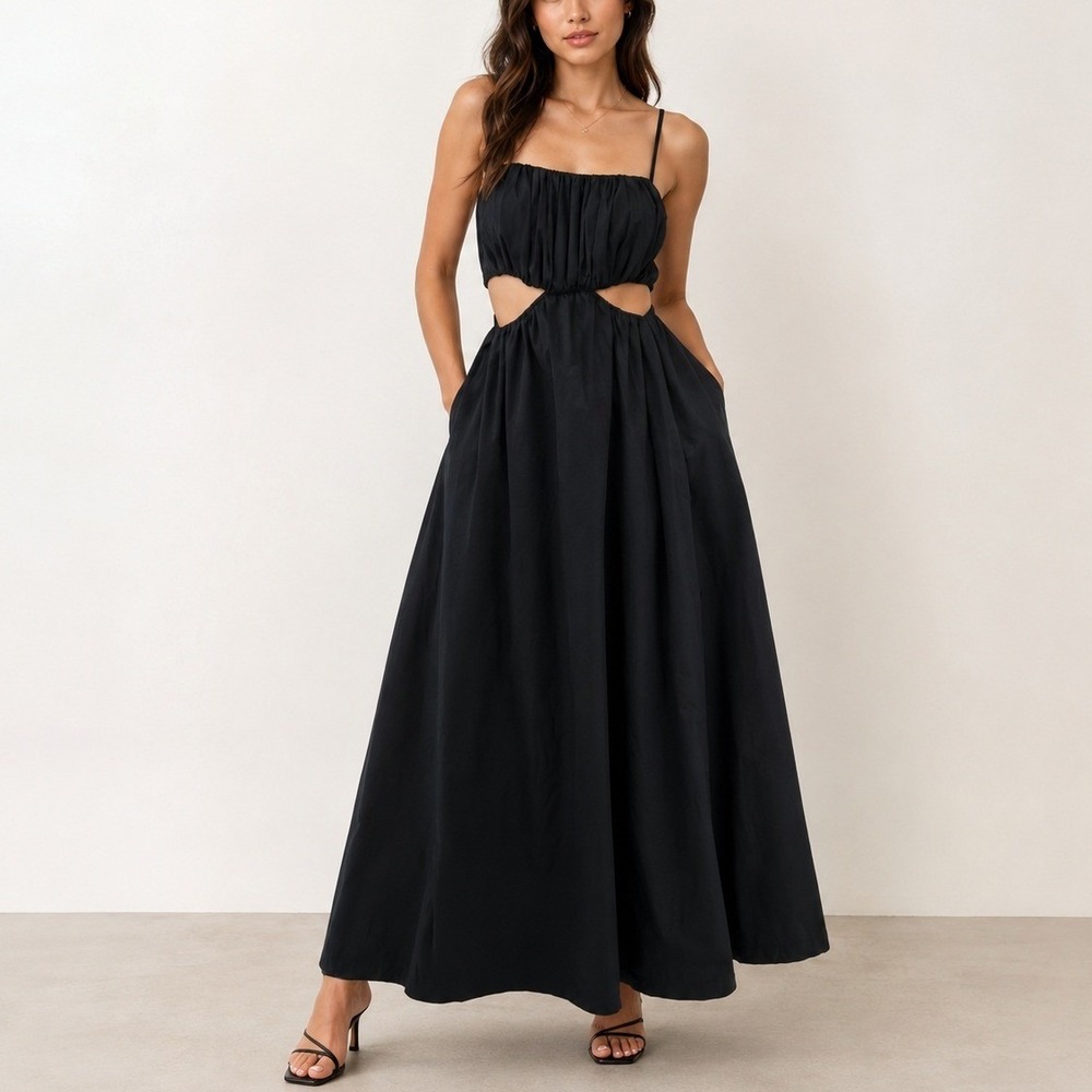 Abercrombie‎ & Fitch Bubble Top Cutout Maxi Dress Black S Tall Summer Chic